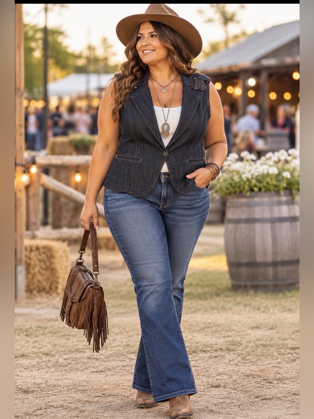 Lane Bryant Plus Size Western Festival Dark Wash Denim Tailored Vest. Size 18W